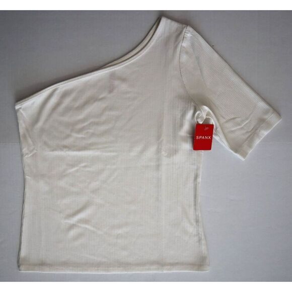 Spanx 21007R Women's Sz Medium Powder White Ribbed One Shoulder Top - Picture 6 of 7